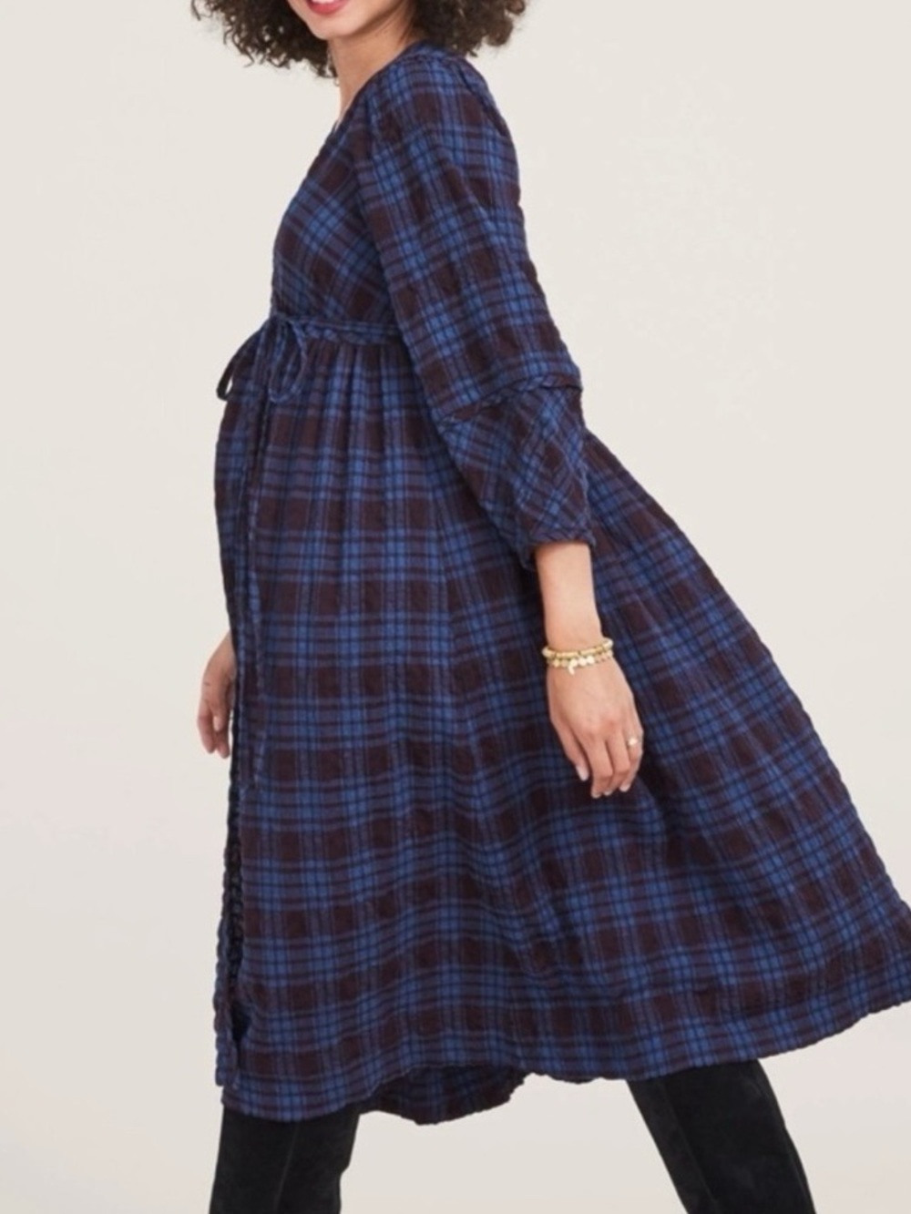 HATCH maternity Kimia plaid wrap dress lagenlook gauze Dark Academia Cottagecore - Picture 4 of 13
